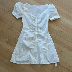 White Puff Sleeve Button-Front Mini Dress